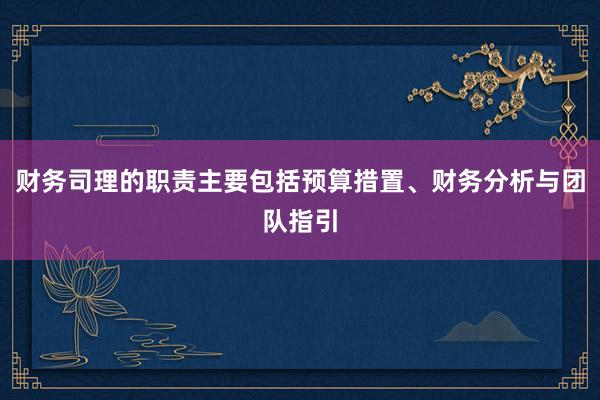 财务司理的职责主要包括预算措置、财务分析与团队指引